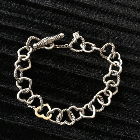 Authentic David Yurman .925 Sterling Silver 750 18K Gold Heart Toggle Bracelet - Picture 2 of 7